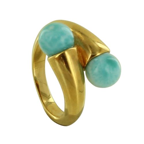 Bague Plaqué Or Deux Perles de Larimar - taille 54 - LES POULETTES BIJOUX - Modalova