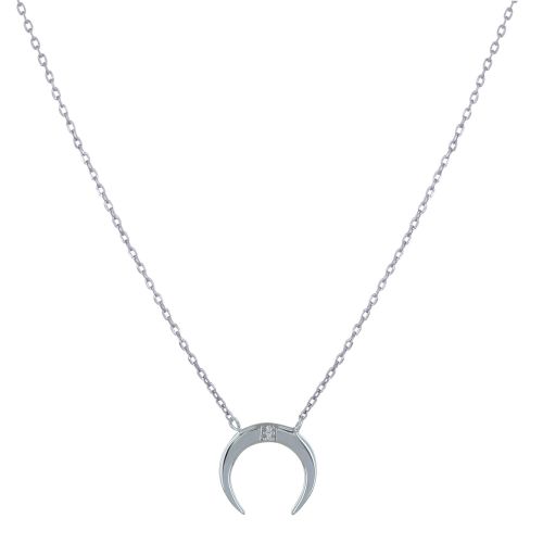 Collier 925 Rhodié Croissant de Lune et Deux Strass - LES POULETTES BIJOUX - Modalova