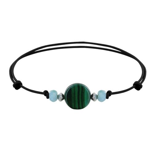 Bracelet Lien Perles Facettées de Larimar et Bouton de Malach - LES POULETTES BIJOUX - Modalova