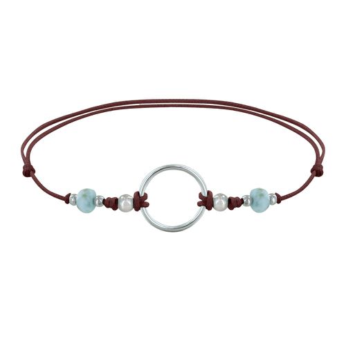 Bracelet Lien Cercle Argent et Deux Perles Facettées de Larimar - Marron foncé - LES POULETTES BIJOUX - Modalova