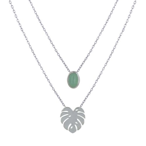 Collier Double Chaine 925 Rhodié Feuille et Ovale d'Av - LES POULETTES BIJOUX - Modalova