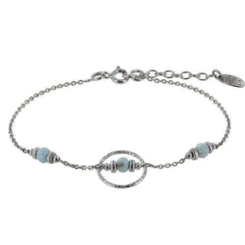 Bracelet Argent 925 Rhodié Anneau Ciselé Trois Petites Perles - LES POULETTES BIJOUX - Modalova