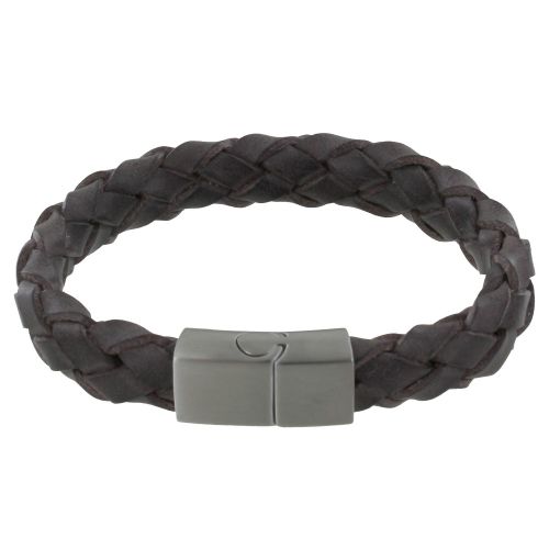 Bracelet Cuir Large Tresse Marron Foncé - LES POULETTES BIJOUX - Modalova