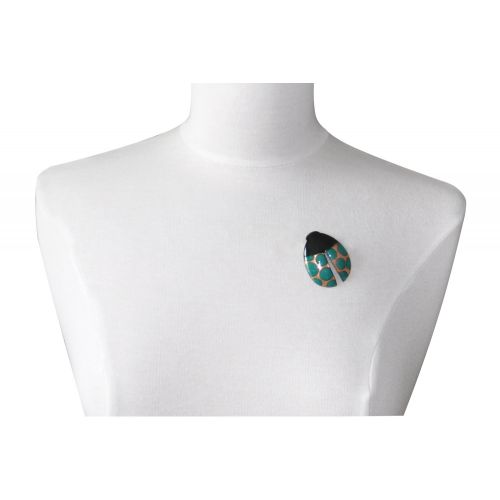 Broche Coccinelle Émaillé Doré Pois Vert Foncé - LES POULETTES BIJOUX - Modalova