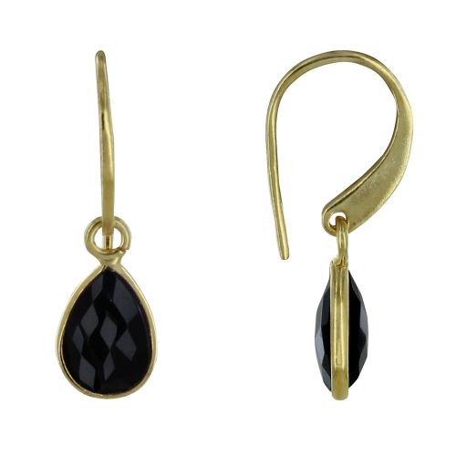 Boucles d'Oreilles Argent Doré Petite Goutte d'Onyx Face - LES POULETTES BIJOUX - Modalova