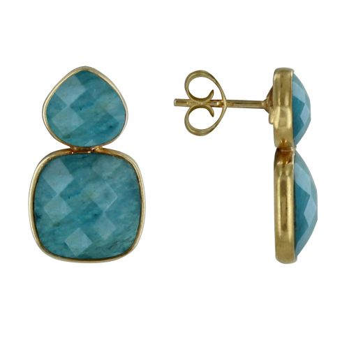 Boucles d'Oreilles Argent Doré Ovale et Carré d'Apatite Facet - LES POULETTES BIJOUX - Modalova