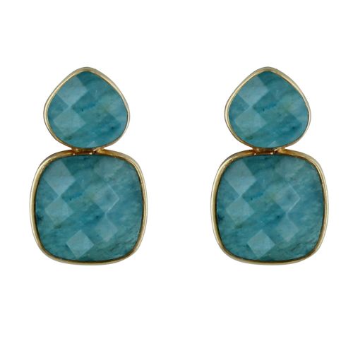 Boucles d'Oreilles Argent Doré Ovale et Carré d'Apatite Facet - LES POULETTES BIJOUX - Modalova