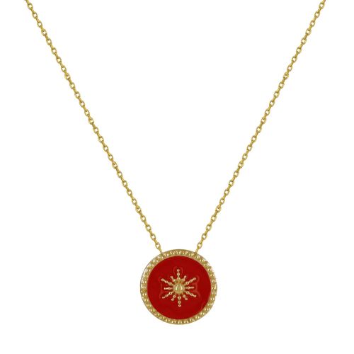Collier Plaqué Or Soleil Émail Corail - LES POULETTES BIJOUX - Modalova