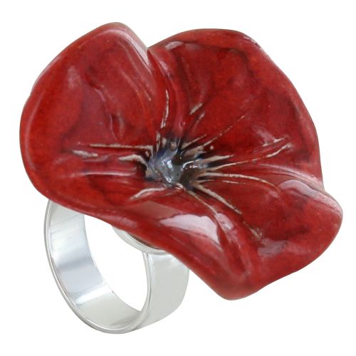 Bague Métal Argenté Coquelicot Céramique - LES POULETTES BIJOUX - Modalova