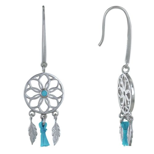 Boucles d'Oreilles Rhodié Attrape Rêve et Pompon Turqu - LES POULETTES BIJOUX - Modalova