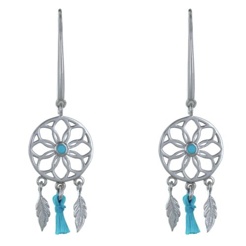 Boucles d'Oreilles Rhodié Attrape Rêve et Pompon Turqu - LES POULETTES BIJOUX - Modalova
