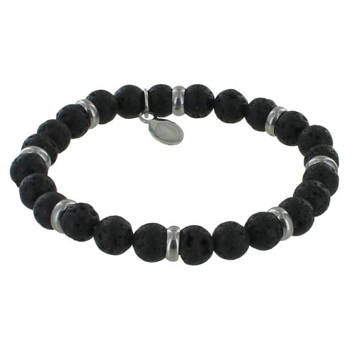 Bracelet Elastique Anneau Acier et Perles Pierre de Lave - LES POULETTES BIJOUX - Modalova