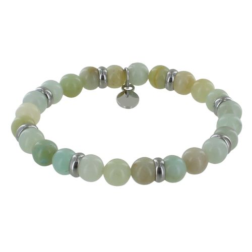 Bracelet Elastique Anneau Acier et Perles Amazonite - LES POULETTES BIJOUX - Modalova