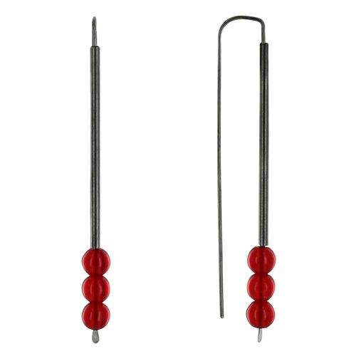 Boucles d'Oreilles Ruthénium Crochet Tubulaire et Trois Perles de Verre - Rouge - LES POULETTES BIJOUX - Modalova