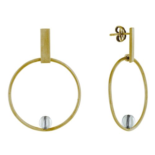 Boucles d'Oreilles Clous Laiton Rectangle Plat Cercle et Perl - LES POULETTES BIJOUX - Modalova