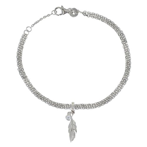 Bracelet 925 Rhodié Triple Chaines Plume et Strass - LES POULETTES BIJOUX - Modalova