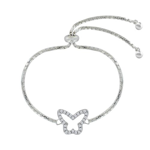 Bracelet Rhodié Réglable Papillon Ajouré et Strass - LES POULETTES BIJOUX - Modalova