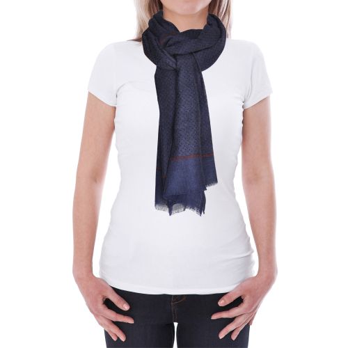 BIJOUX - Echarpe 100% Laine Navy Petits Points et Ligne Rouge - LES POULETTES - Modalova