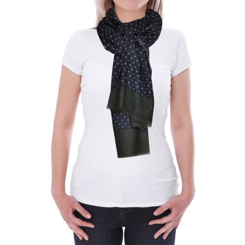BIJOUX - Echarpe 100% Laine Navy Petits Carrés Verts et Blancs - LES POULETTES - Modalova