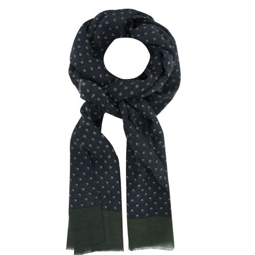 BIJOUX - Echarpe 100% Laine Navy Petits Carrés Verts et Blancs - LES POULETTES - Modalova