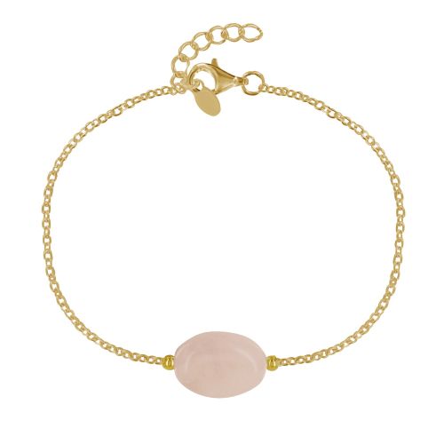 Bracelet Plaqué Pierre Ovale de Quartz Rose - LES POULETTES BIJOUX - Modalova