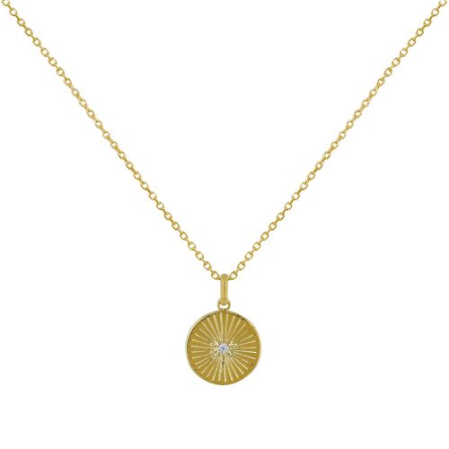 Collier Plaqué Médaille Ronde Rose des Vents et Strass - LES POULETTES BIJOUX - Modalova