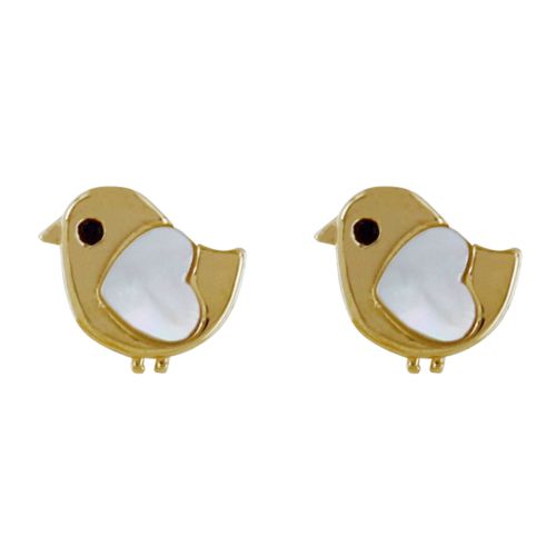 Boucles d'Oreilles Plaqué Petit Oiseau et Coeur de Nacre - LES POULETTES BIJOUX - Modalova