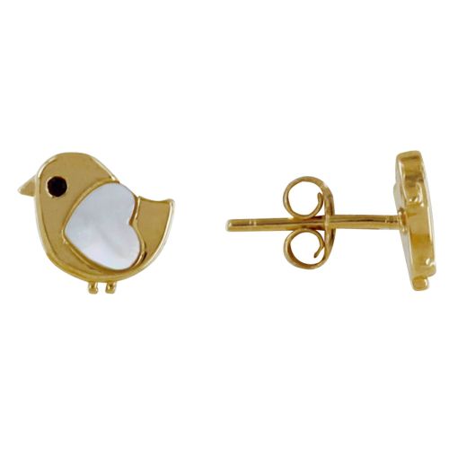 Boucles d'Oreilles Plaqué Petit Oiseau et Coeur de Nacre - LES POULETTES BIJOUX - Modalova