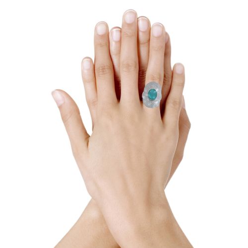 Bague Rhodié Ovale Torsadé et sa Pierre Couleur Amazon - LES POULETTES BIJOUX - Modalova