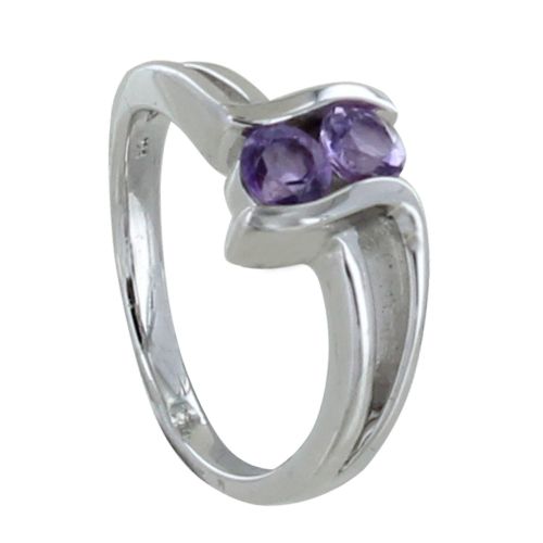 Bague Argent Rhodié Double Améthyste - taille 56 - LES POULETTES BIJOUX - Modalova