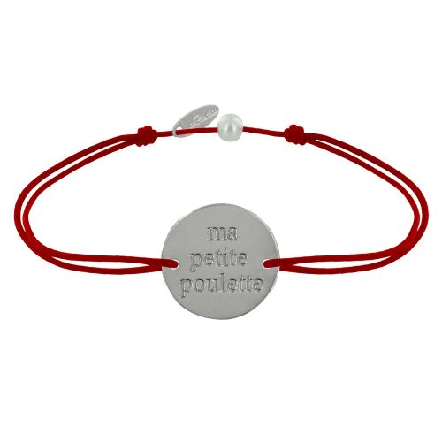 Bracelet Lien Médaille Plaqué Argent Ronde ''Ma Petite Poulette'' - Rouge - LES POULETTES BIJOUX - Modalova