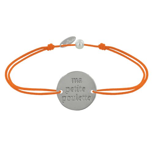 Bracelet Lien Médaille Plaqué Argent Ronde Ma Petite Poulette" - Orange" - LES POULETTES BIJOUX - Modalova