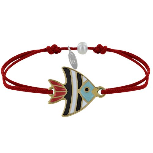 Bracelet Lien Médaille en Laiton Poisson Émaillée Blanche et - LES POULETTES BIJOUX - Modalova