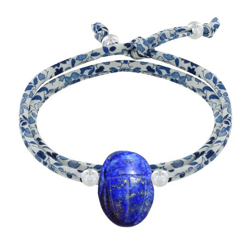 Bracelet Double Tour Lien Liberty Talisman Scarabée Lapis Lazuli et Perles Argent - LES POULETTES BIJOUX - Modalova
