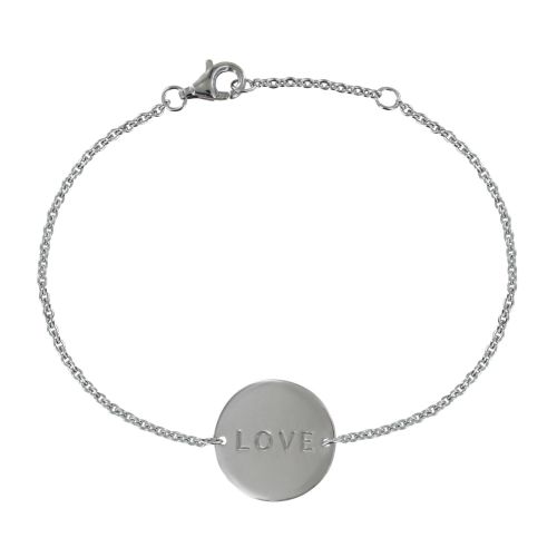 Bracelet 925 Rhodié Médaille Ronde Love - LES POULETTES BIJOUX - Modalova