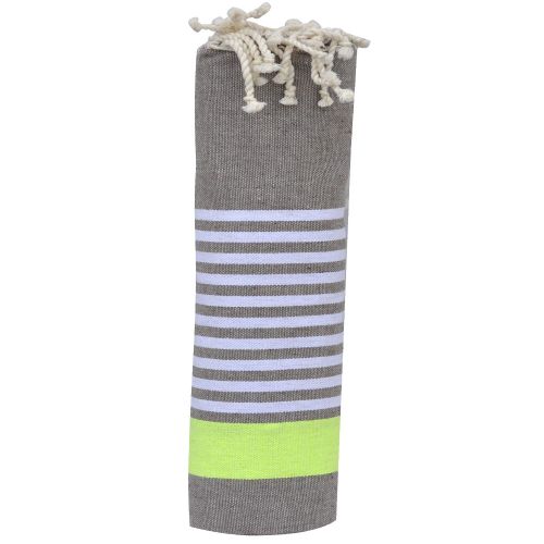 BIJOUX - Fouta Drap Plage et Hammam Coton Bande Jaune Fluo et P - LES POULETTES - Modalova