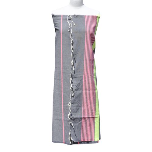 BIJOUX - Fouta Drap Plage et Hammam Coton Gris Foncé Bande Jaune Fluo - LES POULETTES - Modalova