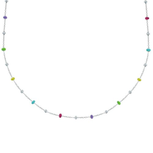 Collier Argent 925 Perles Émaillées Arc En Ciel et Perles Argent 925 - LES POULETTES BIJOUX - Modalova