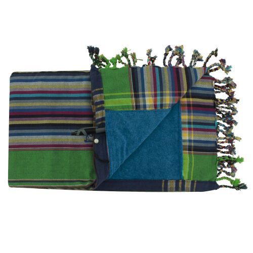 BIJOUX - Kikoy Serviette Plage Coton Couleur Rayé Bleu Foncé Vert - Bl - LES POULETTES - Modalova