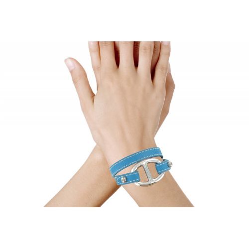 Bracelet Double Tour Cuir et Maille Marine Argent 925 - Class - LES POULETTES BIJOUX - Modalova