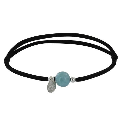 Bracelet Lien Noir Une Perle de Larimar et Deux Perles Argent - LES POULETTES BIJOUX - Modalova