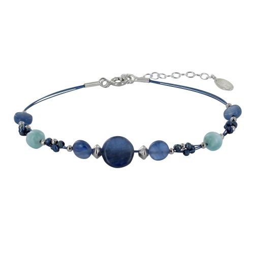 Bracelet Câbles Boutons Cyanite et Perles de Larimar - LES POULETTES BIJOUX - Modalova
