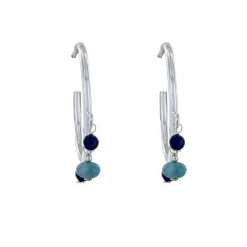 Boucles d'Oreilles Argent Créoles Breloques de Larimar et Lap - LES POULETTES BIJOUX - Modalova