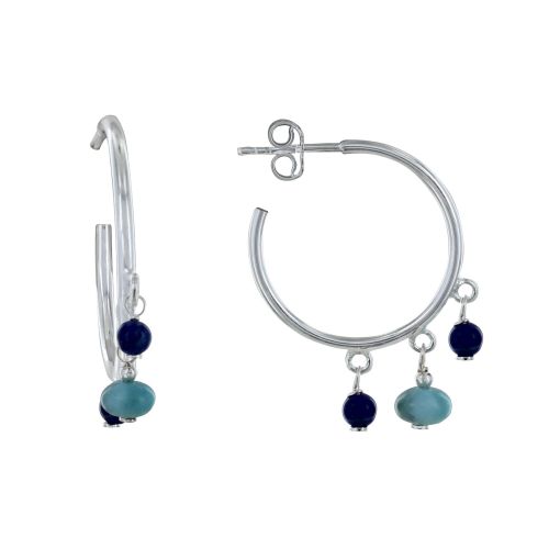 Boucles d'Oreilles Argent Créoles Breloques de Larimar et Lap - LES POULETTES BIJOUX - Modalova