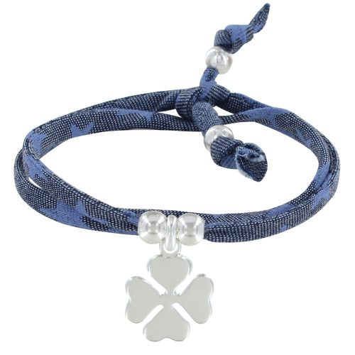 Bracelet Double Tour Lien Etoiles et Trèfle Argent - Colors - Bleu Jean - LES POULETTES BIJOUX - Modalova