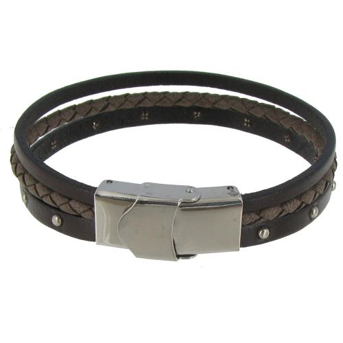 Bracelet Cuir Trois Lanières Fermoir Acier Inoxydable - Class - LES POULETTES BIJOUX - Modalova