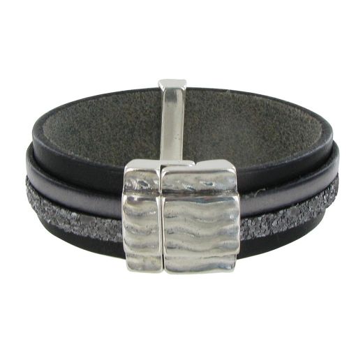 Bracelet Cuir Noir et Deux Bandes - Classics - LES POULETTES BIJOUX - Modalova