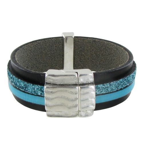 Bracelet Cuir Noir et Deux Bandes - Classics - LES POULETTES BIJOUX - Modalova