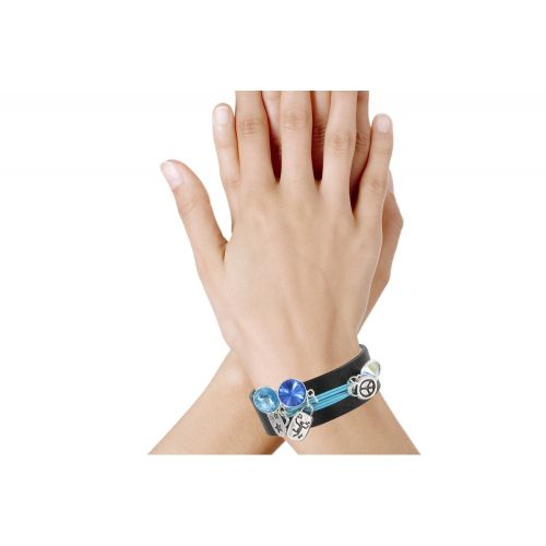 Bracelet Cuir Noir Cristal Multi Breloques et Coton - Classic - LES POULETTES BIJOUX - Modalova