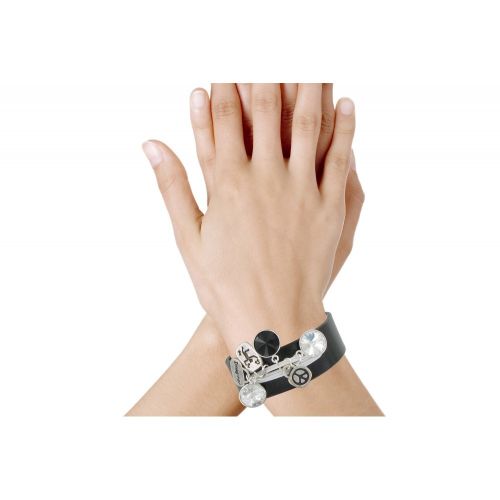 Bracelet Cuir Noir Cristal Multi Breloques et Coton - Classic - LES POULETTES BIJOUX - Modalova